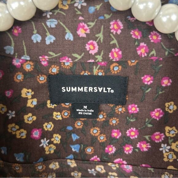 Summersalt The Countryside Poplin Tiered Shirtdress in Floral Prairie Chocolate - Picture 4 of 14